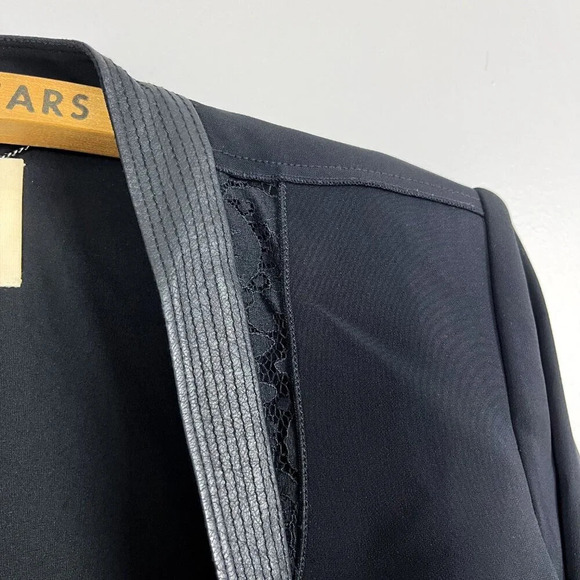 Rebecca Taylor  Womens Small Faux Leather Trim Cropped Peplum Blazer Black - Picture 6 of 7